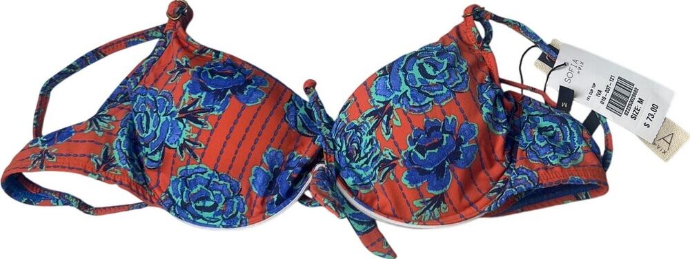 NWT $73 Sofia by Vix Iva Bia Triangle Bikini Top Floral Blue Red Medium M